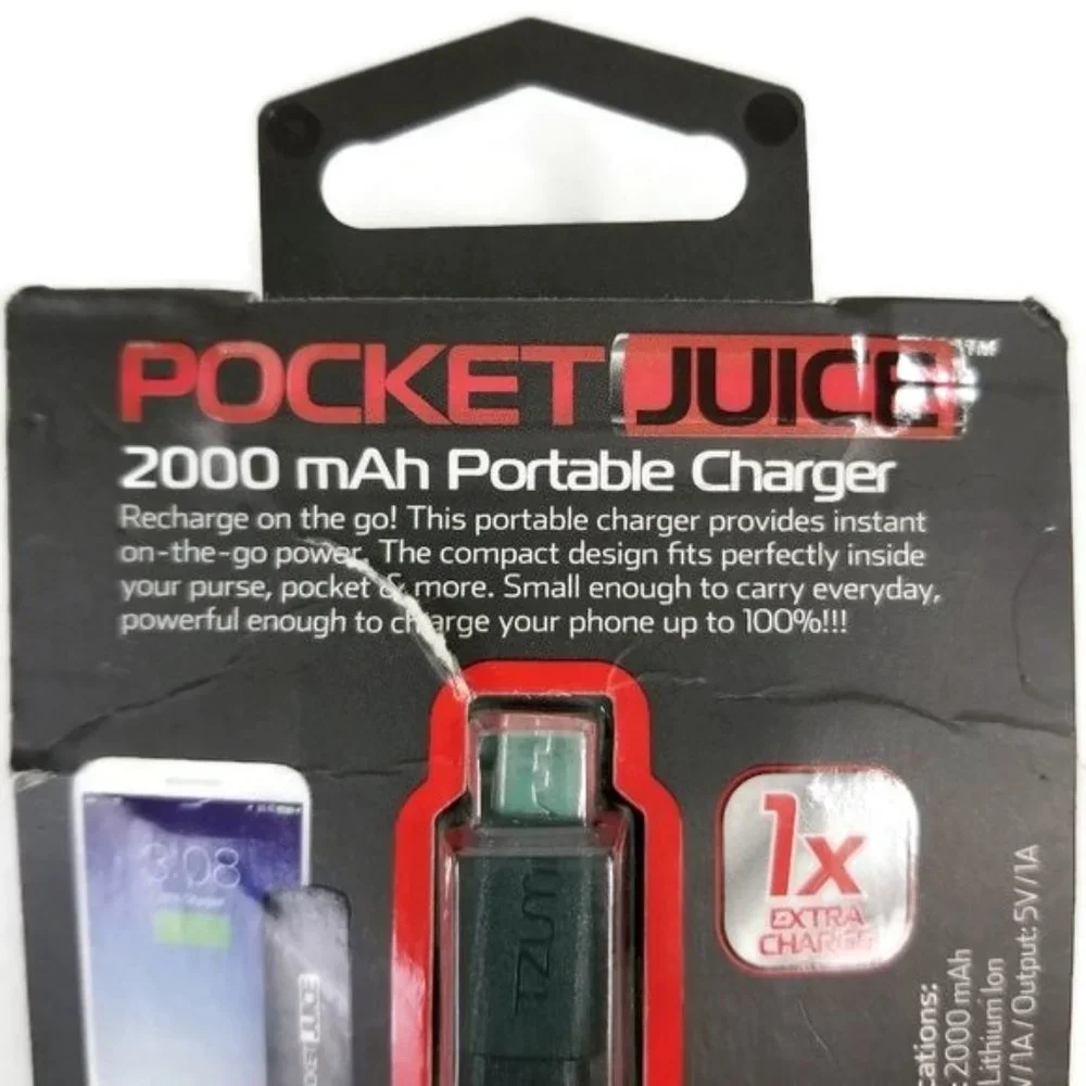Tzumi Pocket Juice 2000mah Portable Battery Charger W/included USB Cable NIP